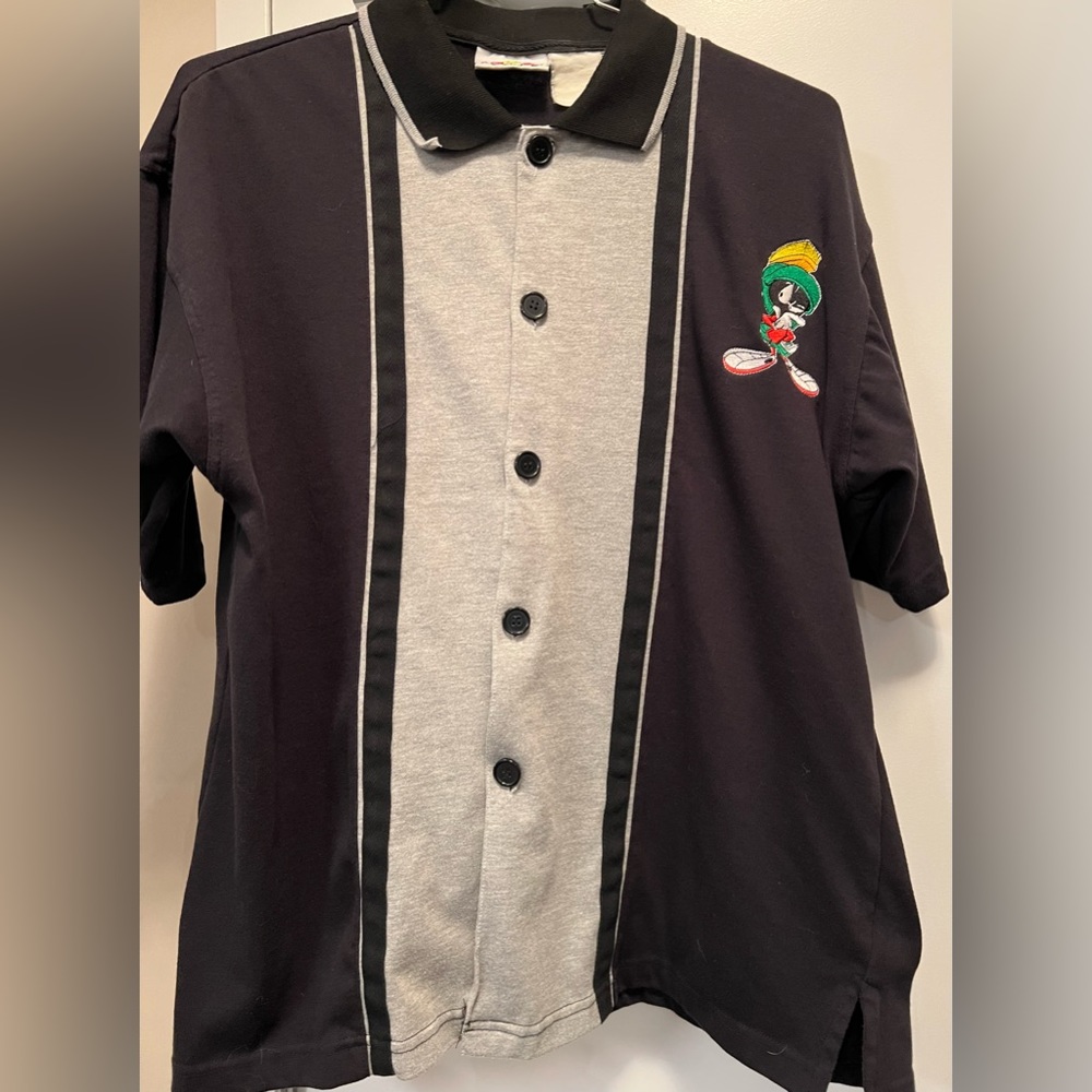 Vintage 1993 Looney Tunes Marvin the Martian Bowling Shirt Button Down Rare!